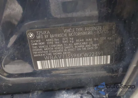 2006 BMW 325Xit из США, поврежденный, VIN WBAVT13596KW22391